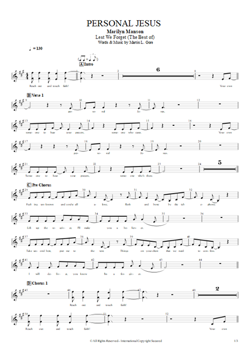 Personal Jesus Marilyn Manson guitar pro tab Vocals Guitares et piste d'accompagnement mysongbook